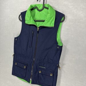 Ralph Lauren Women's Vest P/P Petite Reversable Full Zip Blue Green READ